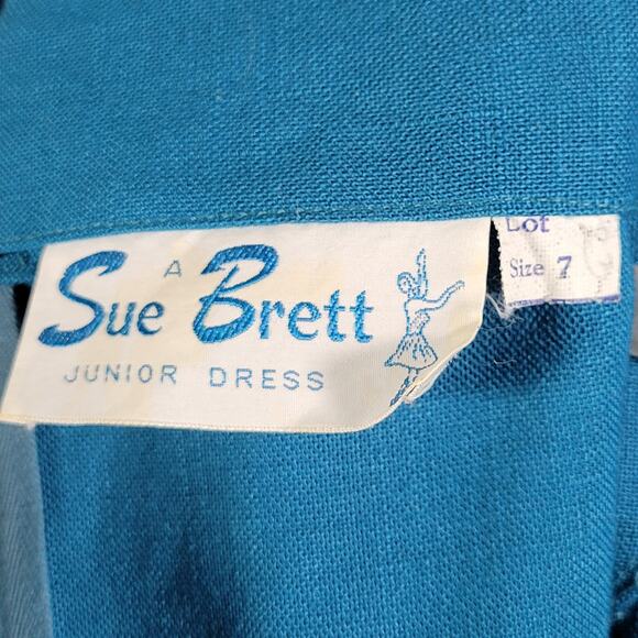 Vintage 1960s Sue Brett Dress XS Teal Mod A-Line Fit & Flare USA Made - Picture 4 of 12